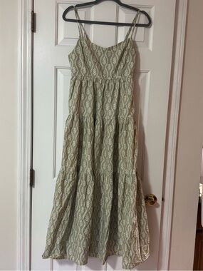 Local European Sage Green Printed Tiered Maxi Dress